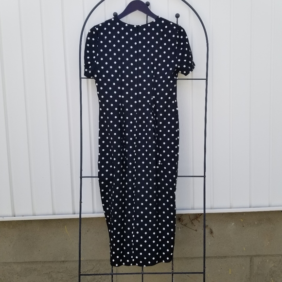 Cleo Petites midi black and white polka dot vintage short sleeve chest cut out 8 - Picture 9 of 16